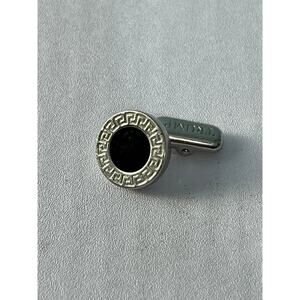 Trump Brand Greek Key Black Enamel Cufflink Silver Tone Single Replacement